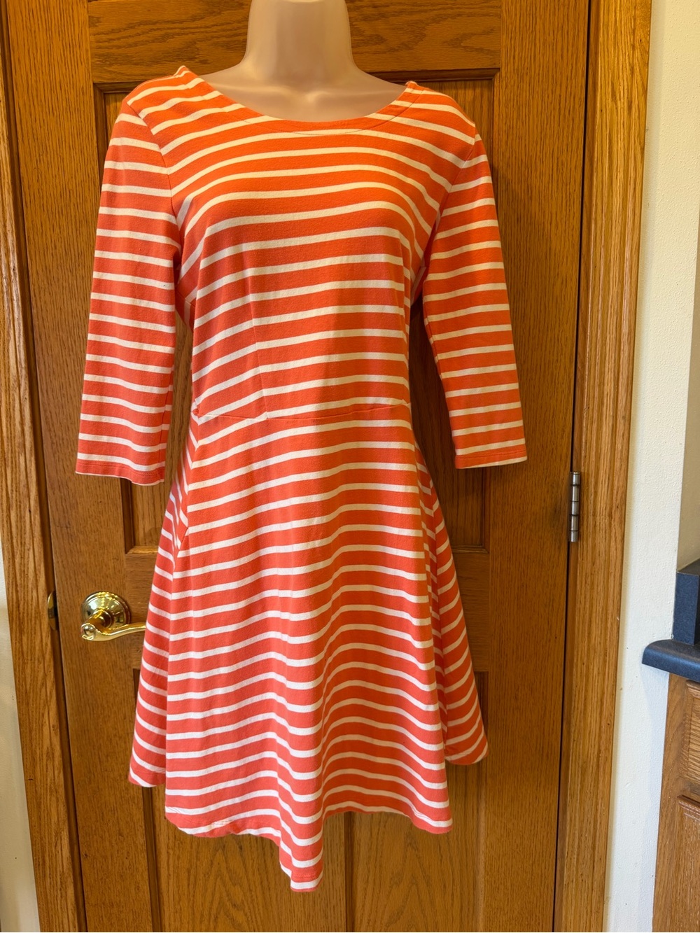 Old Navy Orange and White Striped A-Line Long-Sleeve Dress